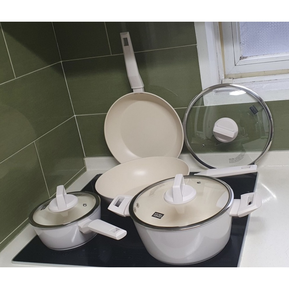 [Hàng mới về] Nồi chống dính bếp từ dùng được máy rửa bát GREENWOOD COOKIN decor tối giản màu trắng/xanh mới 18 - 22 - 24 cm Hàn Quốc tuỳ chọn