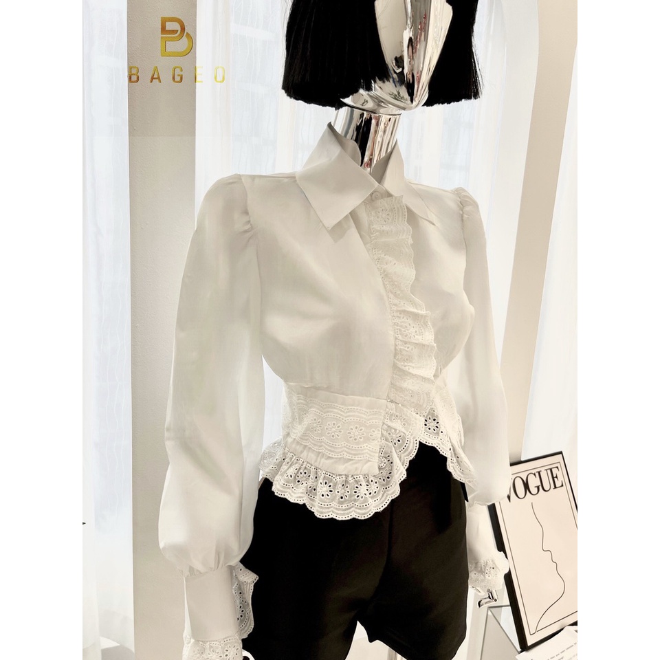 Set sơ mi cổ bèo, quần short nơ ASHLEY