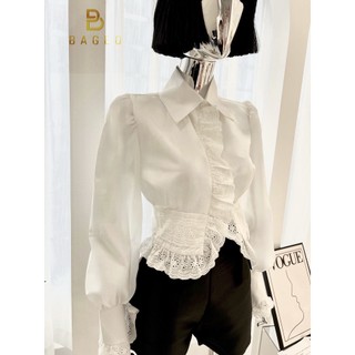 Set sơ mi cổ bèo, quần short nơ ashley
