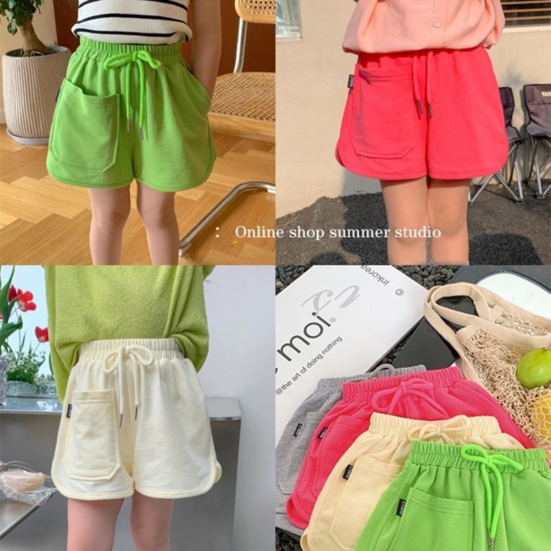 Quần Short Thể Thao Vải Cotton Lưng Thun Cột Dây Thời Trang Mùa Hè Hàn Quốc Mới 2023 Cho Bé Gái