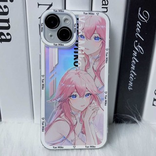 Genshin impact Yae Miko Ốp Điện Thoại Silicon Trong Suốt Màu Laser Cho iPhone 14 13 12 11 pro promax x xs xsmax xr 7 8 plus