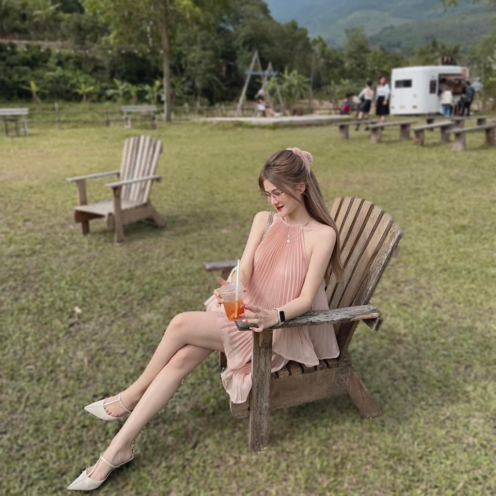 Set váy xếp li xòe bồng sát nách SL266