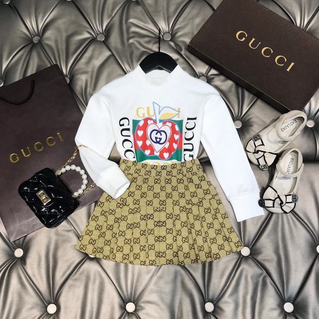 Không Có Nhãn Hiệu Trên Quần ÁoSet Đồ Thể Thao 2 Món Gồm Áo Hoodie Tay Dài + Chân Váy In Họa Tiết Thời Trang Cho Bé Gái