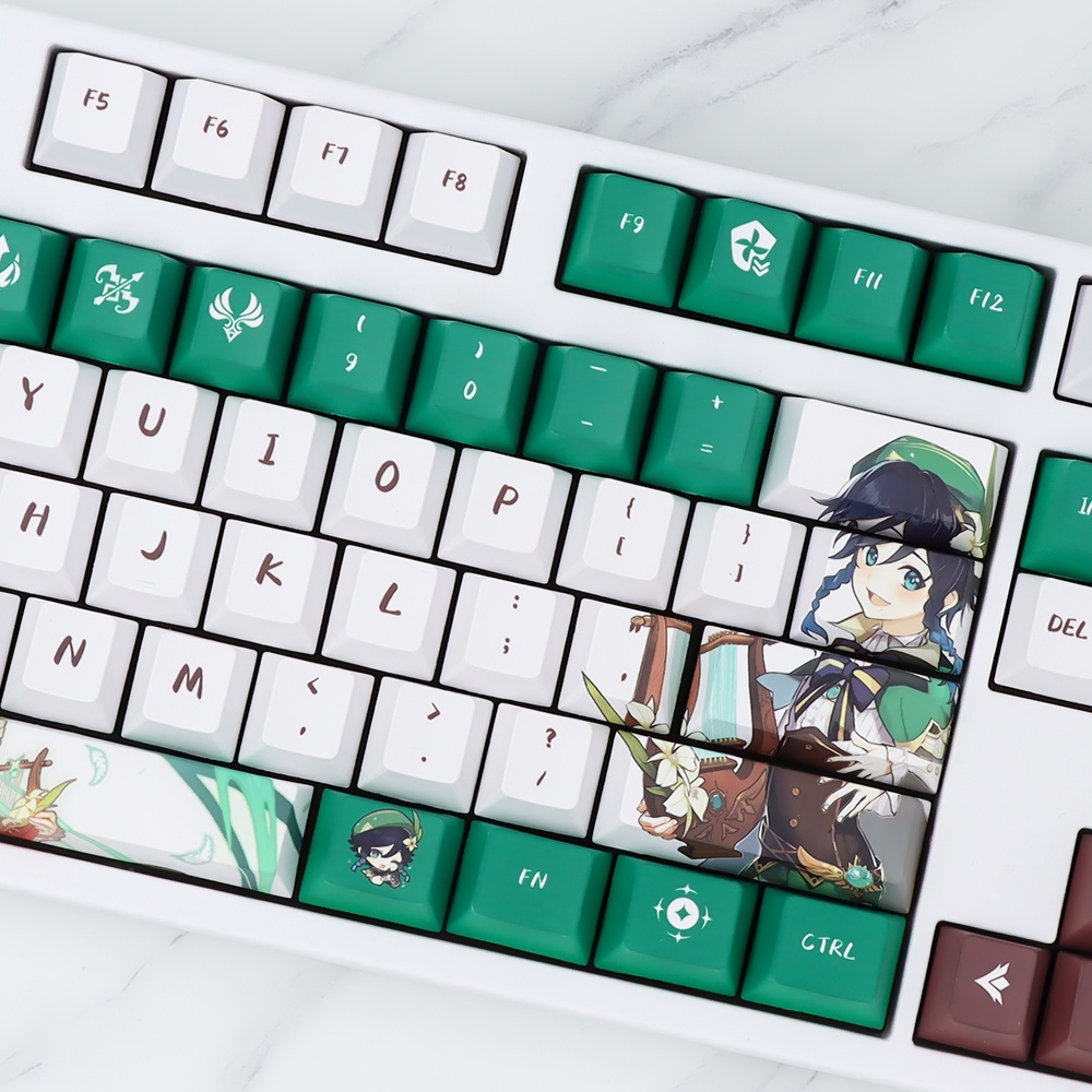 Genshin Impact Venti Keycaps 136 Keys Cherry Profile PBT Sublimation Nút Bàn Phím 136 Phím Bằng PBT Cho MX Swith