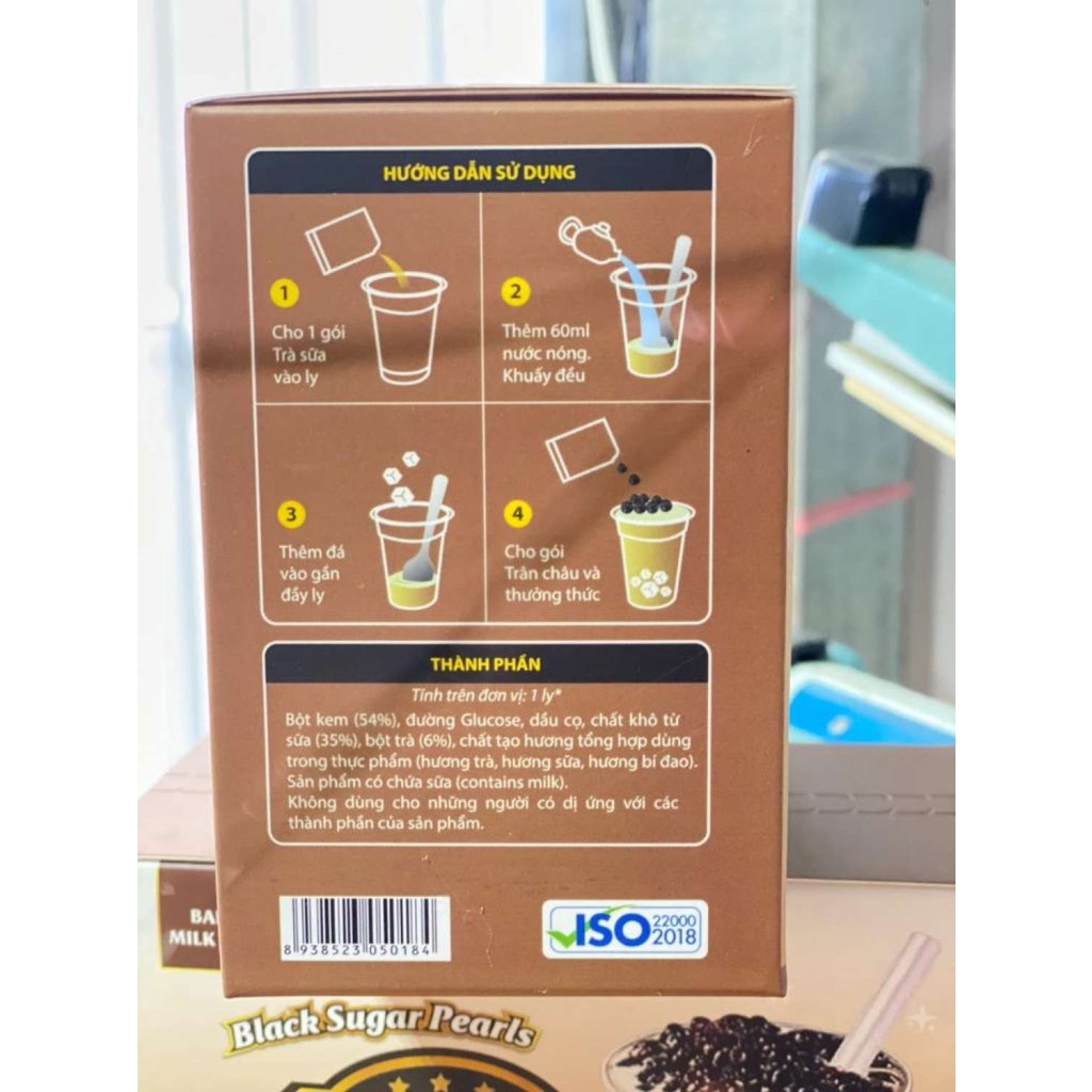 1 Hộp 8 Gói  Trà Sữa Trân Châu Đường Đen Tự Pha