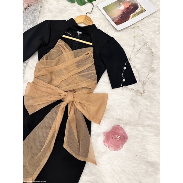 (Có bigsize) Đầm thun thiết kế phối ren đắp tà nơ tay ngắn sang trọng cho bạn nữ đi tiệc