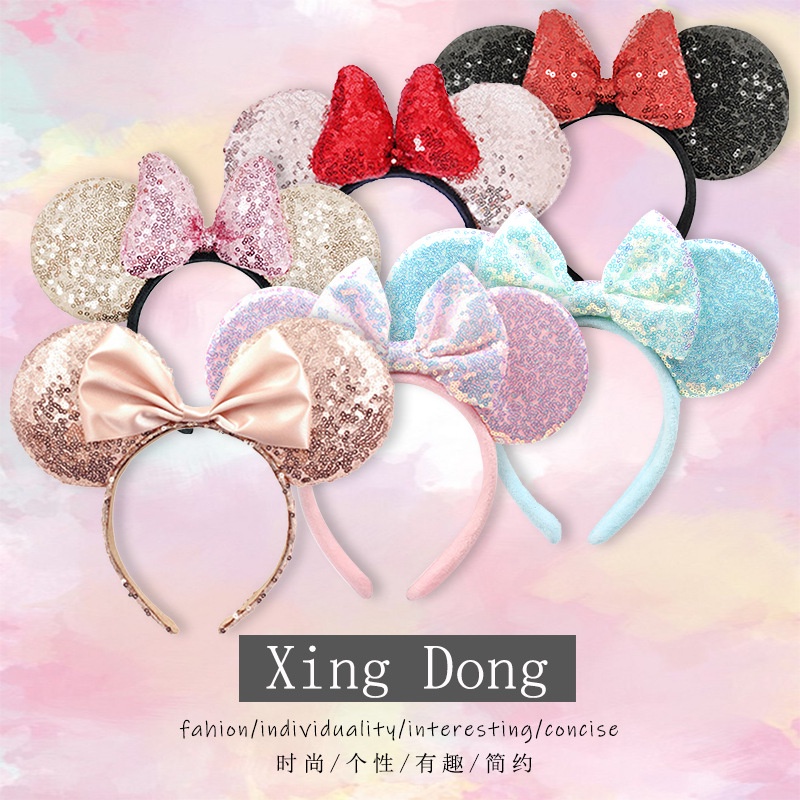 (Hàng Có Sẵn) Kẹp Tóc Nơ Đính Kim Sa Hình Mickey Minnie Công Chúa Cho Người Lớn Trẻ Em