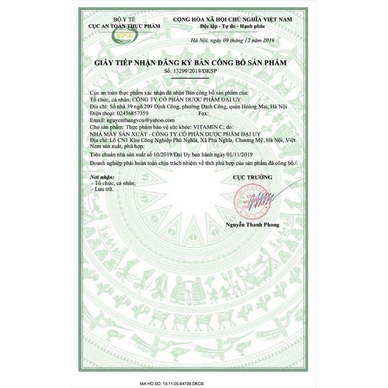 Vitamin C Đại Uy - Lọ 1000 viên - Bổ sung Vitamin C - Tăng sức đề kháng