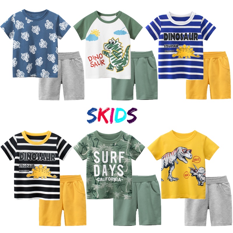 Quần áo bé trai cộc tay mùa hè bộ đồ cho trẻ em 2 đến 8 tuổi SKIDS