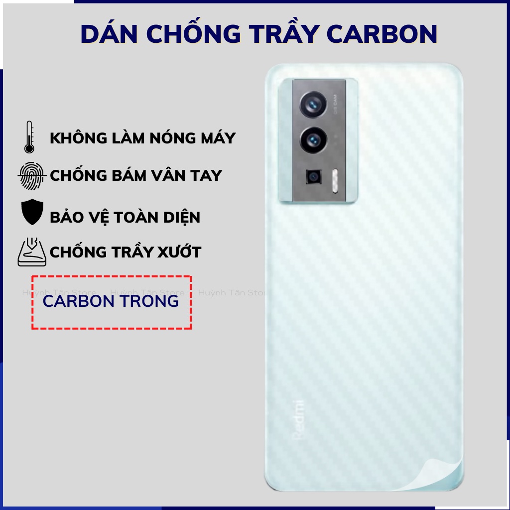Miếng dán redmi k60 pro carbon trong và đen chống trầy xướt chống bám vân tay phụ kiện huỳnh tân store