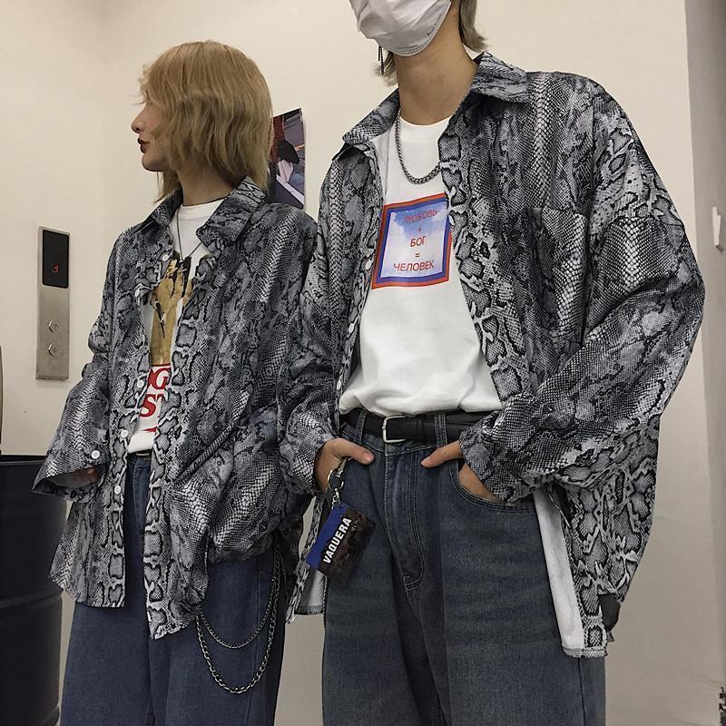 Áo Sơ Mi Nam Màu Tối In Họa Tiết Da Rắn Phong Cách Retro Sành Điệu Size S-3Xl 2 Kiểu