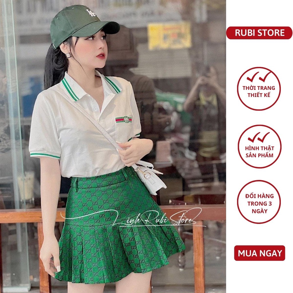 V179 - Set thiết kế LINH RUBI STORE áo polo mix chân váy xếp li xòe cao cấp