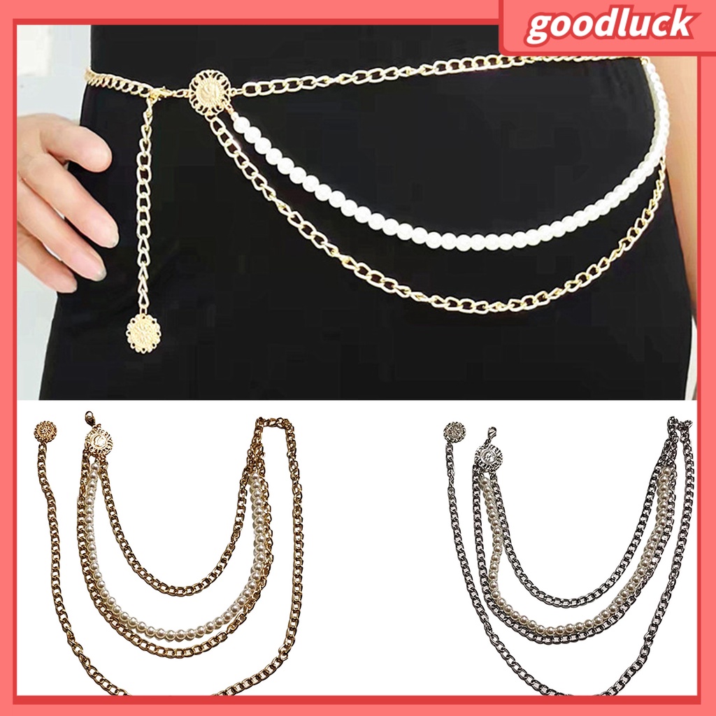 |Đồ Chơi GODK GODK Độc Đáo| Dây Thắt Lưng Nhiều Lớp Đính Ngọc Trai Nhân Tạo Đơn Giản Phong Cách Vintage Cho Nữ