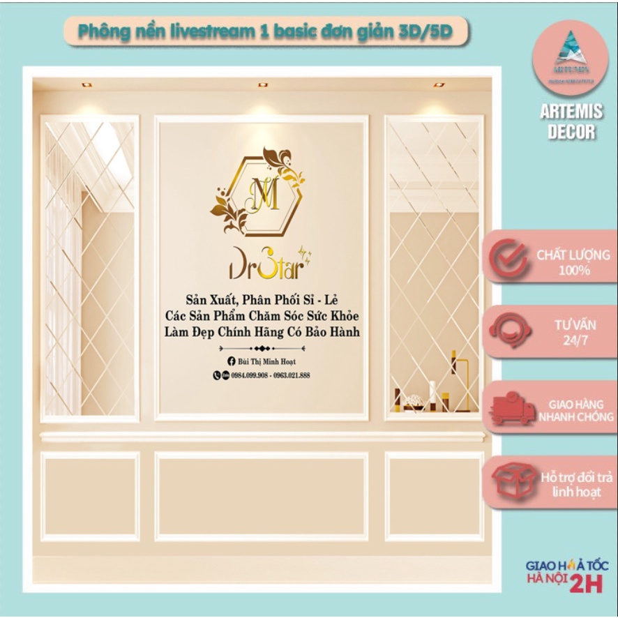 Tranh Phông Nền 3D/5D LiveStream chụp ảnh siêu đẹp Artemis.decor mẫu tranh phào chỉ cách điệu cho góc decor shop