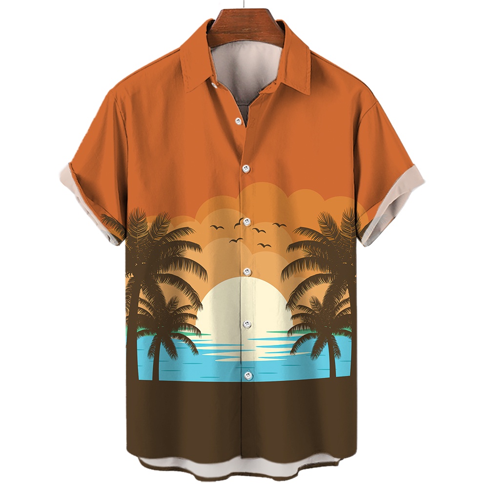Áo Sơ Mi Tay Ngắn In Họa Tiết Cây Dừa Phong Cách Hawaii Thời Trang Mùa Hè Cho Nam