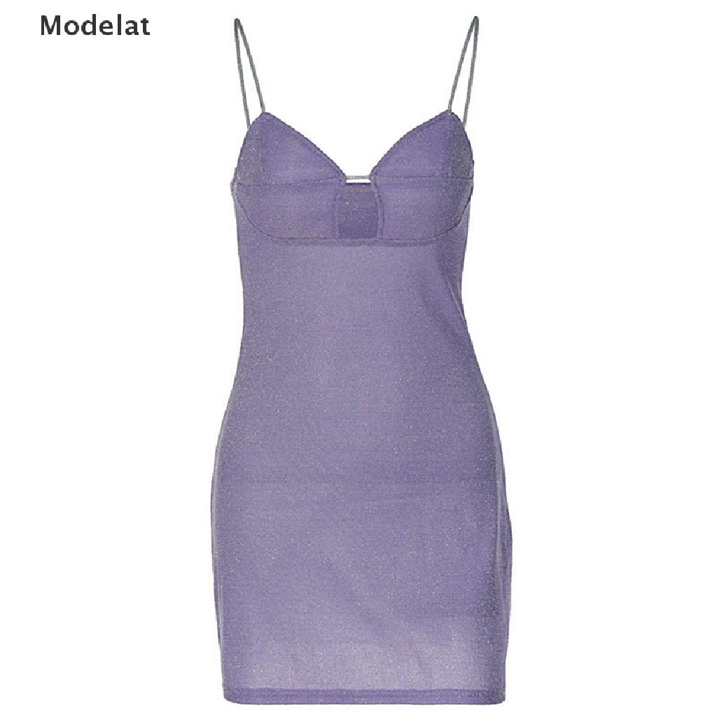 Mfc Y2K Đầm Hai Dây Hở Lưng Khoét Cổ Chữ V Khoét Sâu Đính Kim Sa Lấp Lánh Màu Hồng