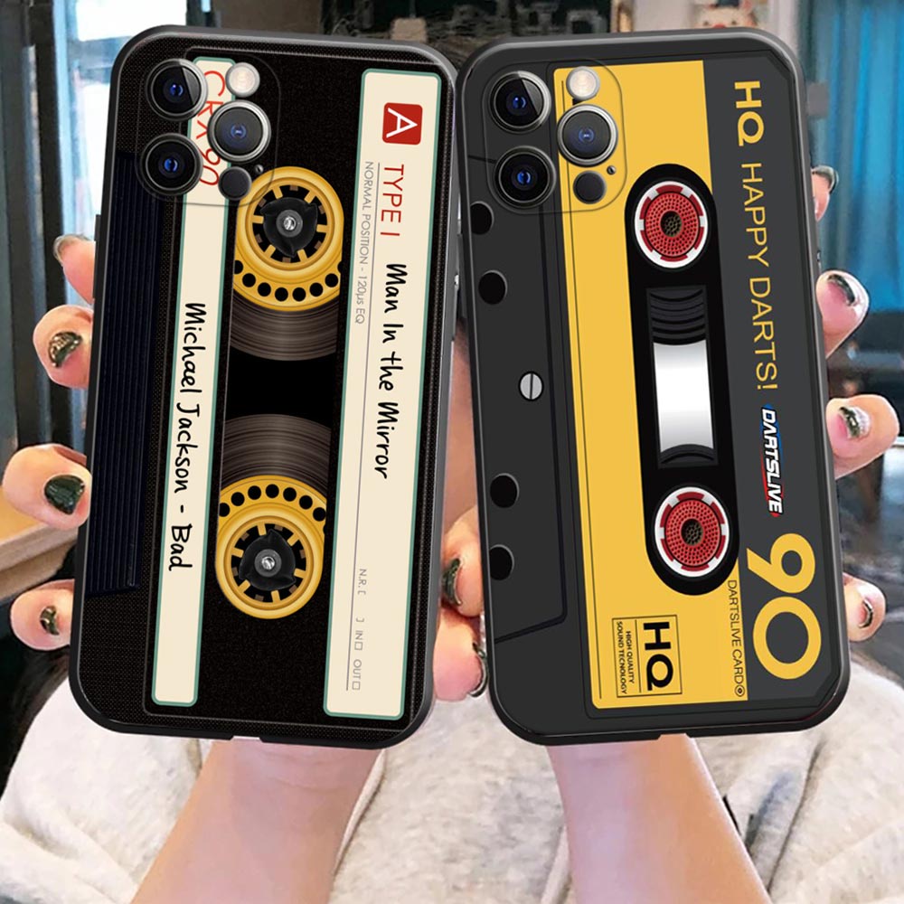 Retro Cũ Âm Thanh Cassette Băng Siêu Mỏng Màu Đen Vỏ Điện Thoại Dành Cho iphone 11 12 13 14 Pro Max mini Xs Max X Xr iphone SE 2020 7 8 6 6S Plus Ốp Lưng Mềm Silicon Chống Sốc