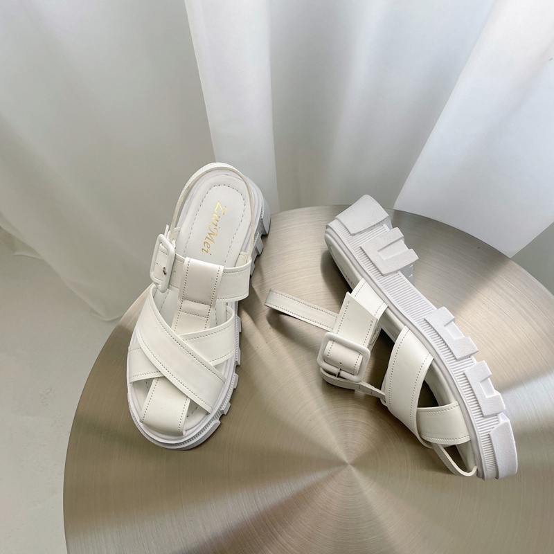 ❤❤❤Giày Sandal Bít Mũi Đế Bằng Dày Dặn Phong Cách Hàn Quốc Thời Trang Cho Nữ