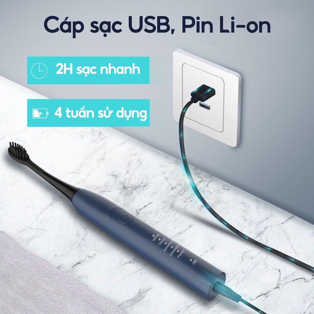 Bàn chải điện 5 chế độ sử dụng| Sang trọng Sonic Seago SG-540 - Bảo hành 12 tháng
