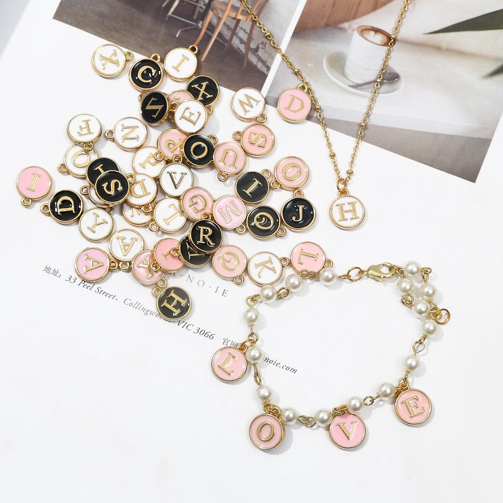 Set 26 Mặt Vòng cổ Tráng Men Hình Chữ Cái A-Z DIY