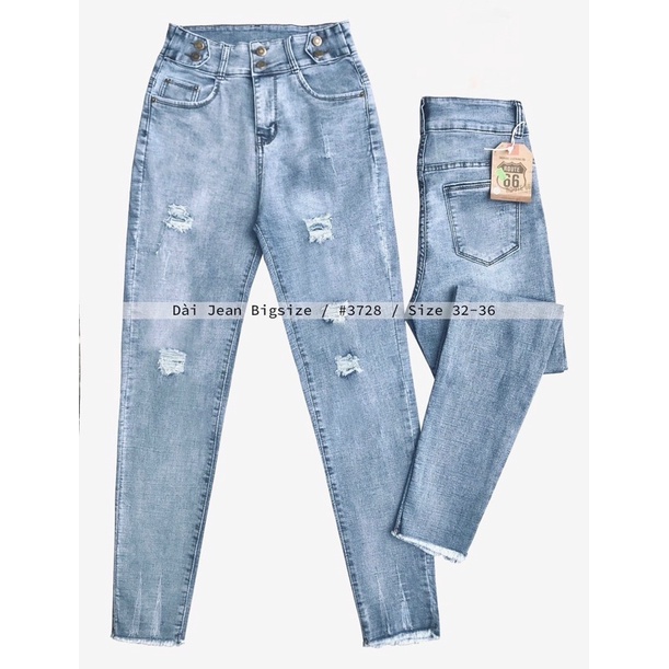 quầ jenas dài nữ xanh giãn big size lưng cao