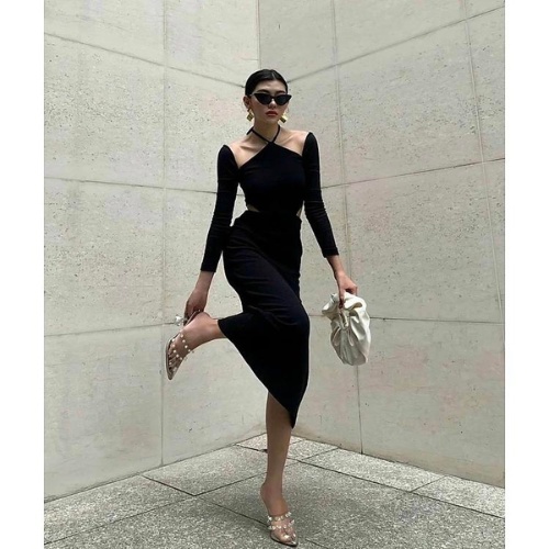 Váy Body Thiết Kế MIMILA Dài Tay Cổ Chéo Đầm Ôm Body Khoét Eo Tôn Dáng Sang Chảnh Phù Hợp Với Mọi Phong Cách - MBD068
