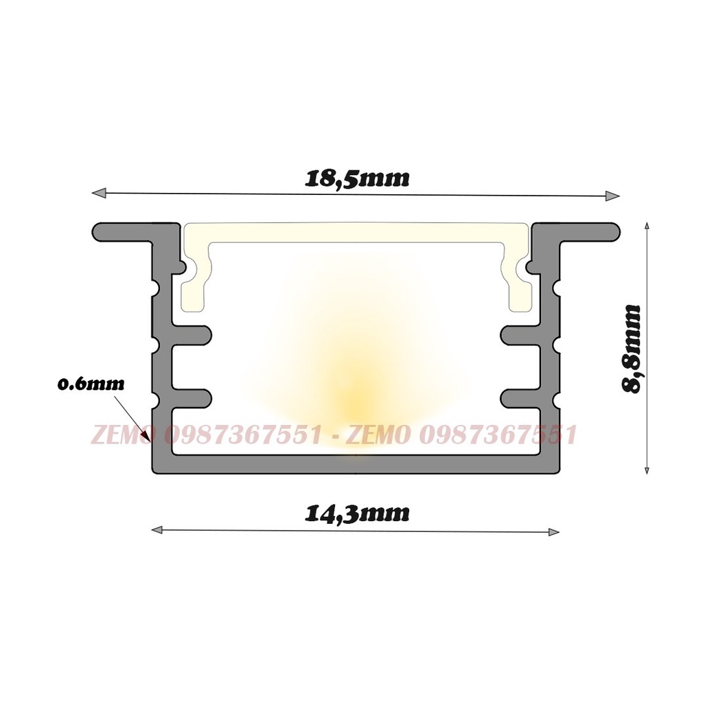 Thanh nhôm led U có viền 1509B dài 3m