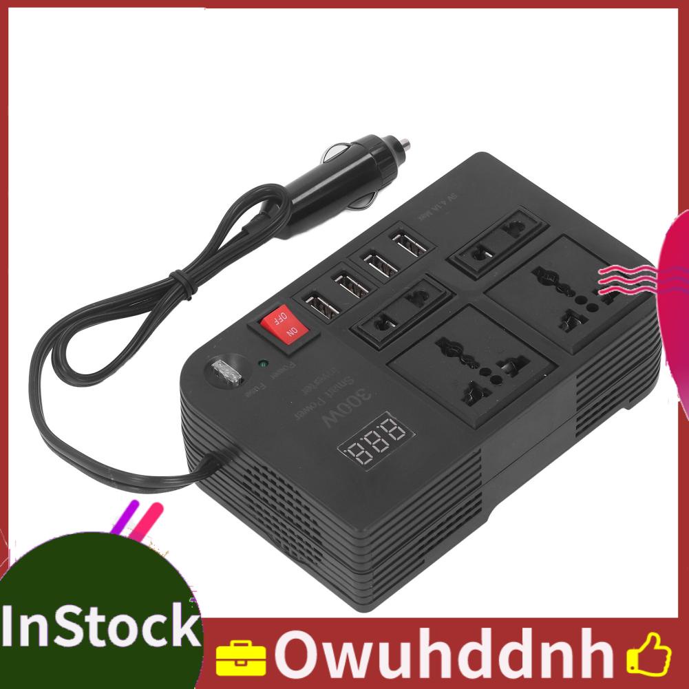 Owuhddnh Power Inverter Plug Adapter 12V to 220V Converter 300W Digital Display Low Voltage Protection