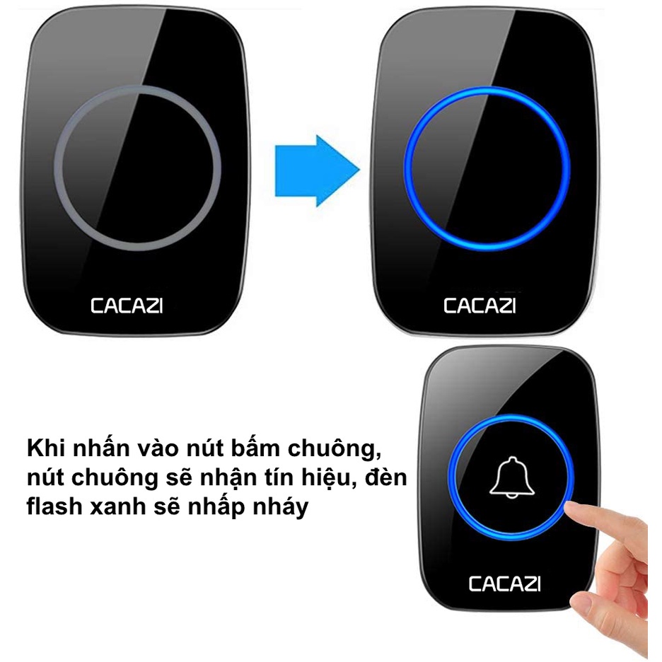 Chuông cửa CACAZI A10 không dây chống nước sử dụng trong 300M, 60 loại nhạc, Bảo hành 12 tháng