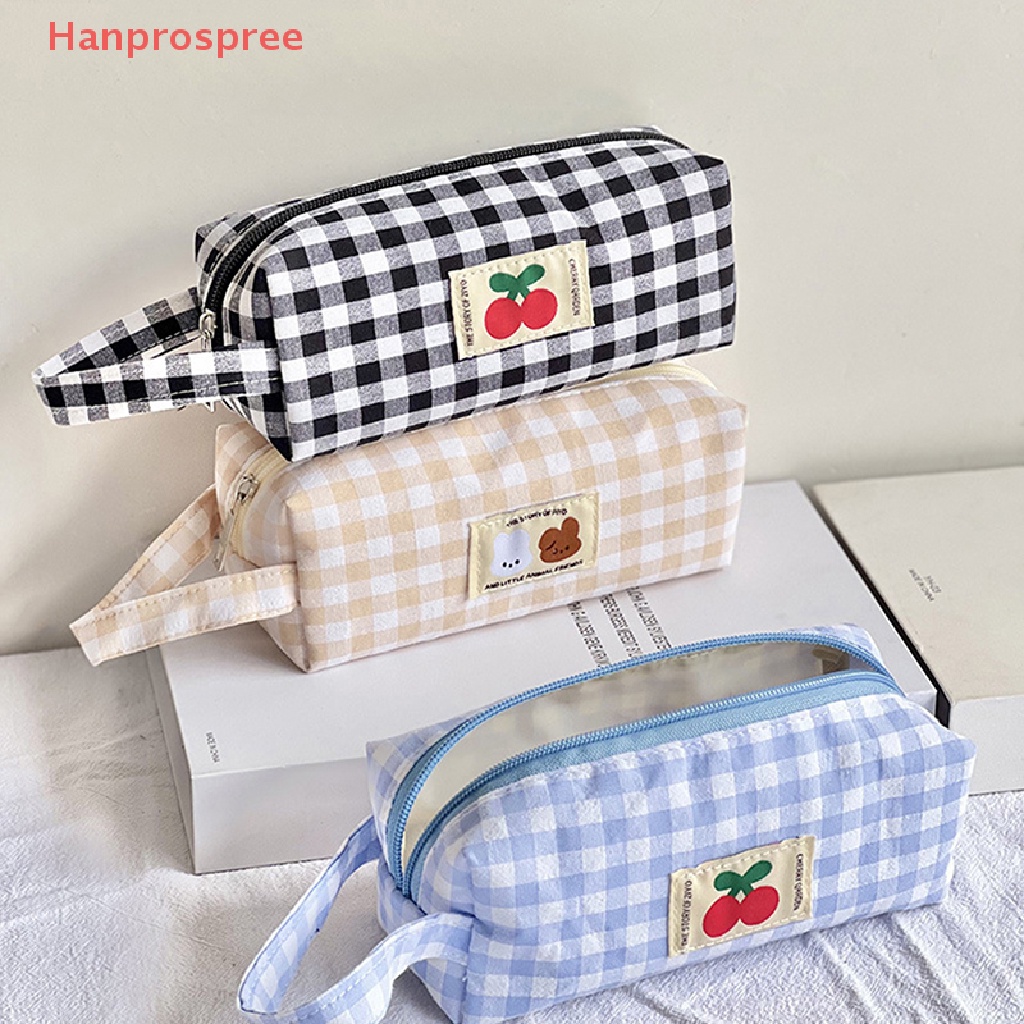 Hanprospree > Túi Canvas Đựng Bút Chì / Mỹ Phẩm / Tiền Xu / Đồ Trang Điểm Kẻ Sọc Caro Dễ Thương well