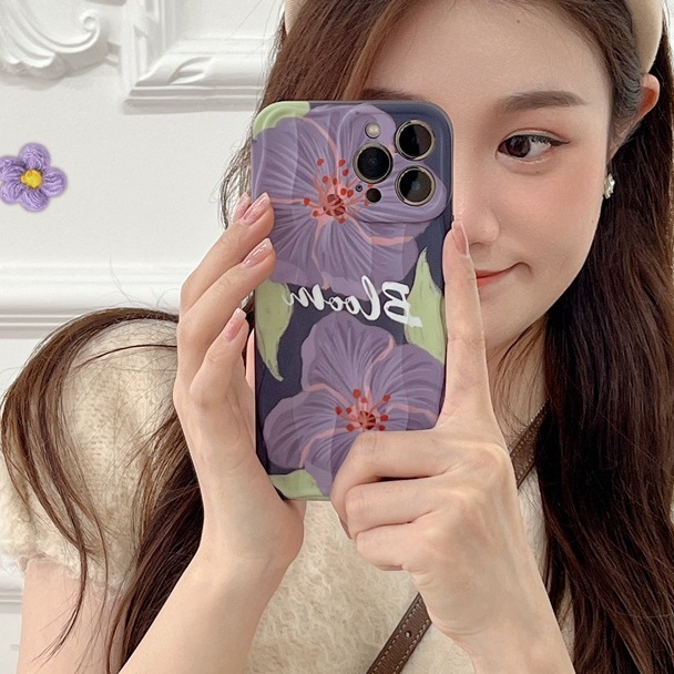 Ốp Điện Thoại IMD Họa Tiết Hoa Tím Xinh Xắn Cho IPhone 11 12 13 14 Pro Max 14 Plus IPhone XR XS Max