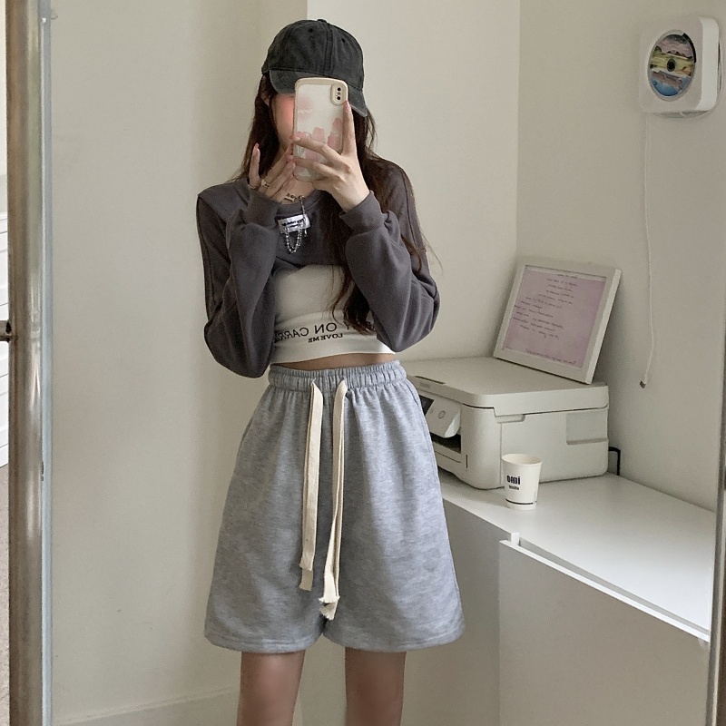 Quần short XINLANYASHE dáng chữ A lưng cao phối dây rút phong cách Hàn Quốc dành cho nữ