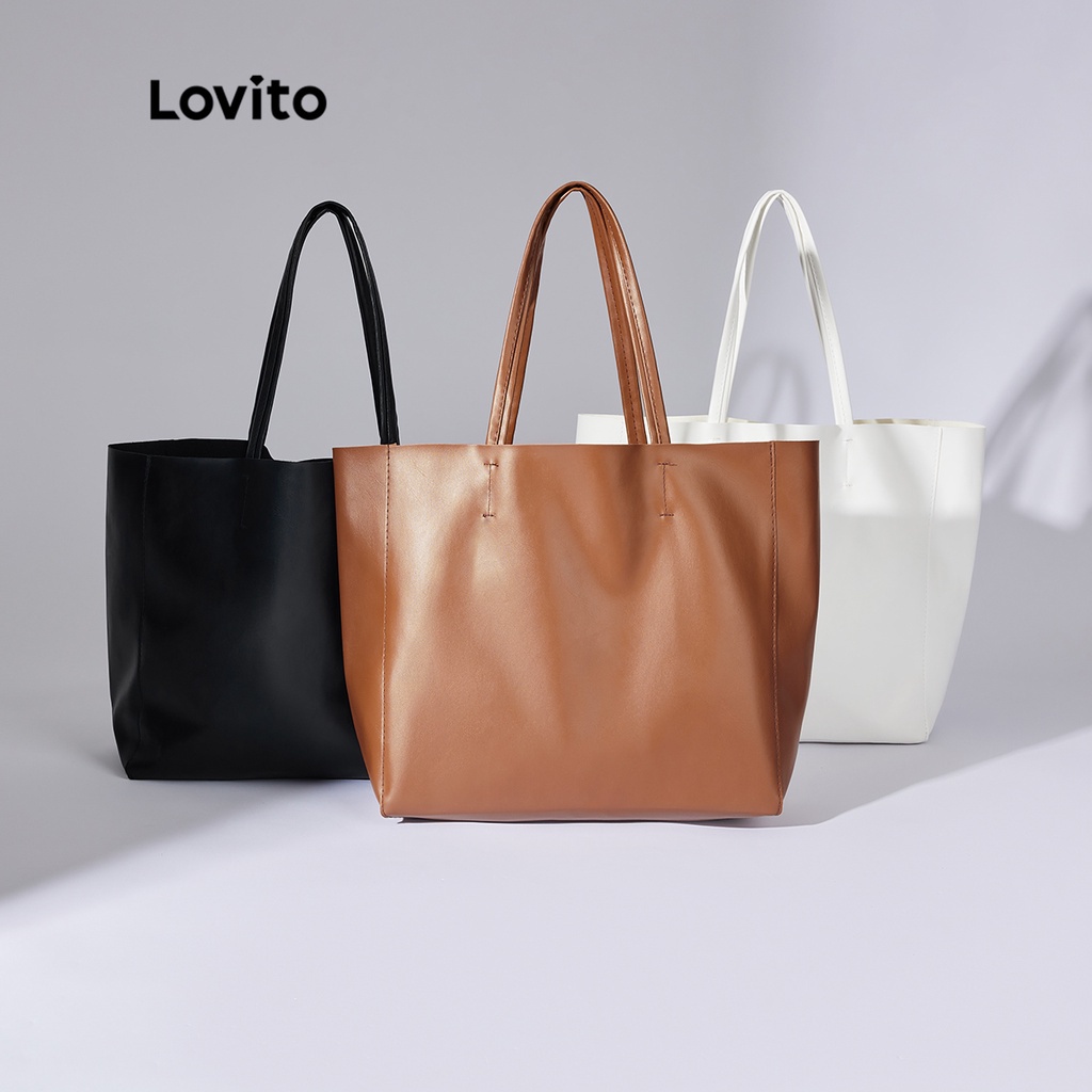 Lovito Túi Tote Da Pu Mềm Chất Lượng Cao Thiết Kế Đơn Giản Thanh Lịch L38BA01 (Nâu / Đen / Trắng)