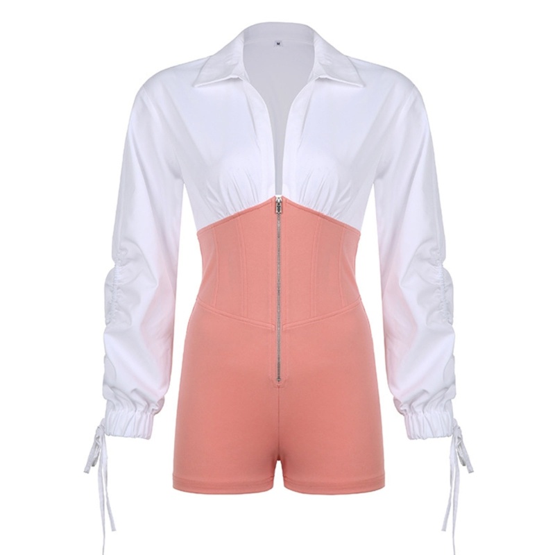 Bộ Áo Liền Quần Tay Phồng Ngắn Dáng Ôm Có Khóa Kéo Thời Trang Quyến Rũ Cho Nữ