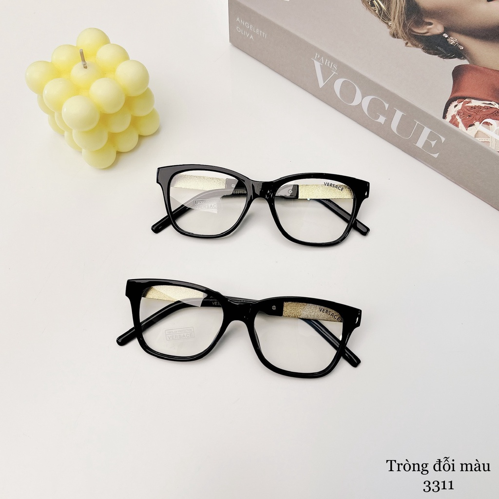 Kính giả cận versace cho nam nữ gọng vuông màu đen tròng kính đổi màu tặng khăn