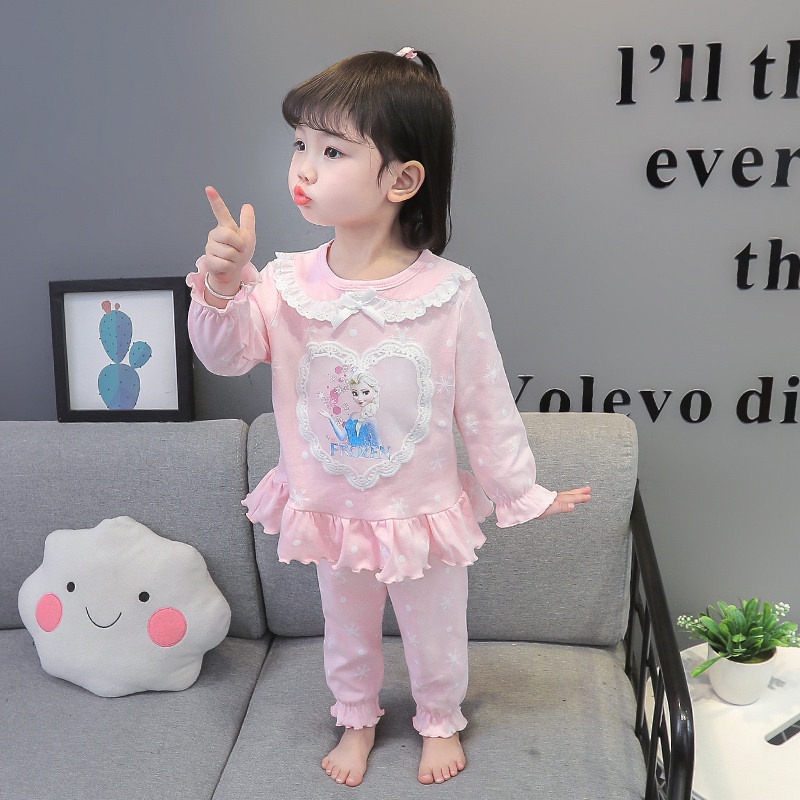 Bộ Đồ Ngủ 2 Món Tay Dài In Hoạt Hình Frozen Elsa Dễ Thương Cho Bé Gái