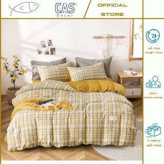 Bộ Chăn Ga Gối Cotton Tici Hình Kẻ Vàng, Chất Liệu Thoáng Mát Đủ Kích Thước CAS Decor