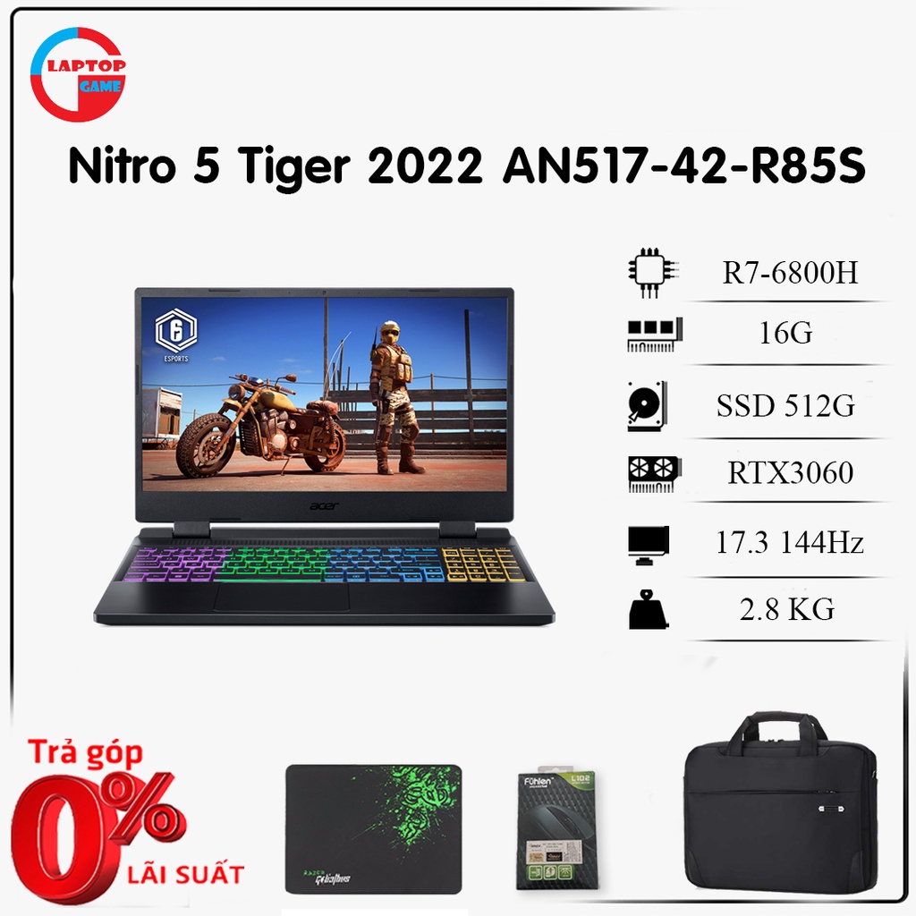 Acer Nitro 5 Tiger 2022 AN517-42-R85S (AMD Ryzen 7 6800H, 16GB, SSD 1TB, RTX 3060, 17.3 FHD IPS 144Hz)