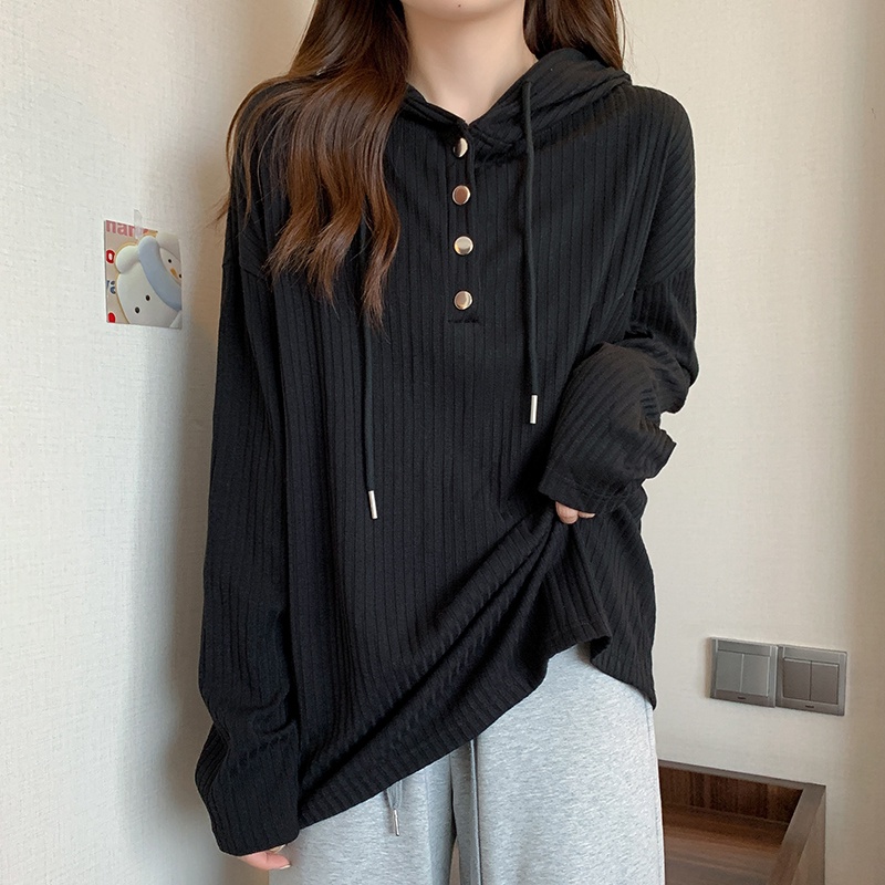 IELGY   Áo Thun Dài Tay Có Mũ Trùm Xinh Xắn Dễ Phối Đồ Dành Cho Nữ