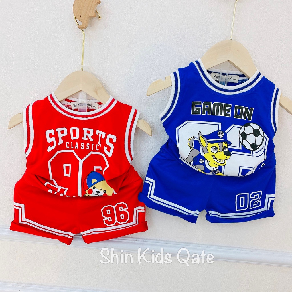 Full Size  Bộ Ba Lỗ Minkey BaBy Chất Thun Lạnh Phối Bo Viền In Hình Thể Thao Dành Cho Bé.