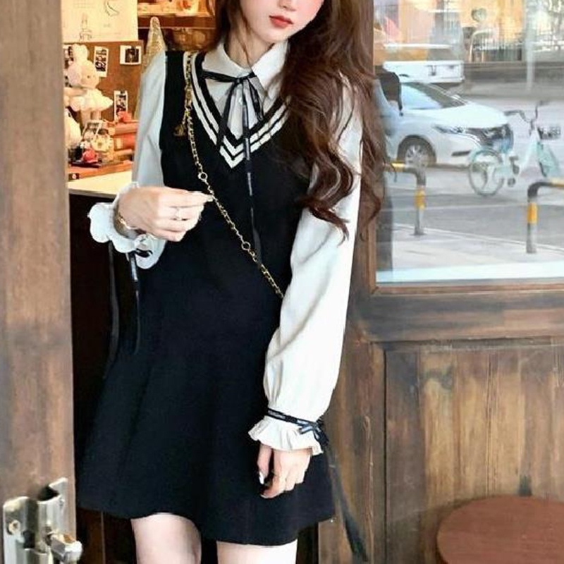 IELGY    Đầm Giả Hai Mảnh Thiết Kế Phong Cách Ngoại Thương Cho Nữ