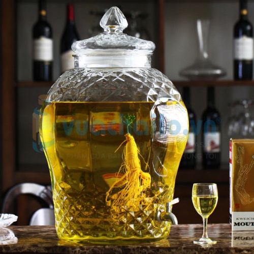 Bình ngâm rượu thủy tinh 3 lít, Lọ keo ngâm rượu đẹp hình kim cương 8833 có van và không van