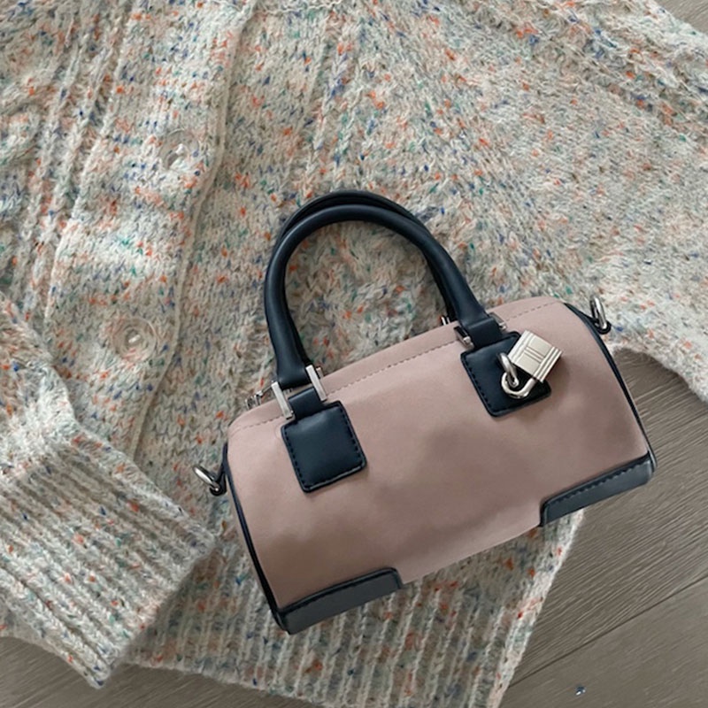 AlphaZ Túi Xách Da Lộn Đeo Chéo Có Khóa Hình Trụ mini Phong Cách Vintage