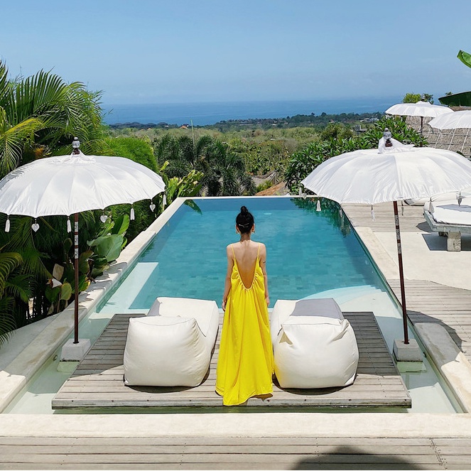 Váy maxi màu vàng hở võng lưng cực xinh - MS202