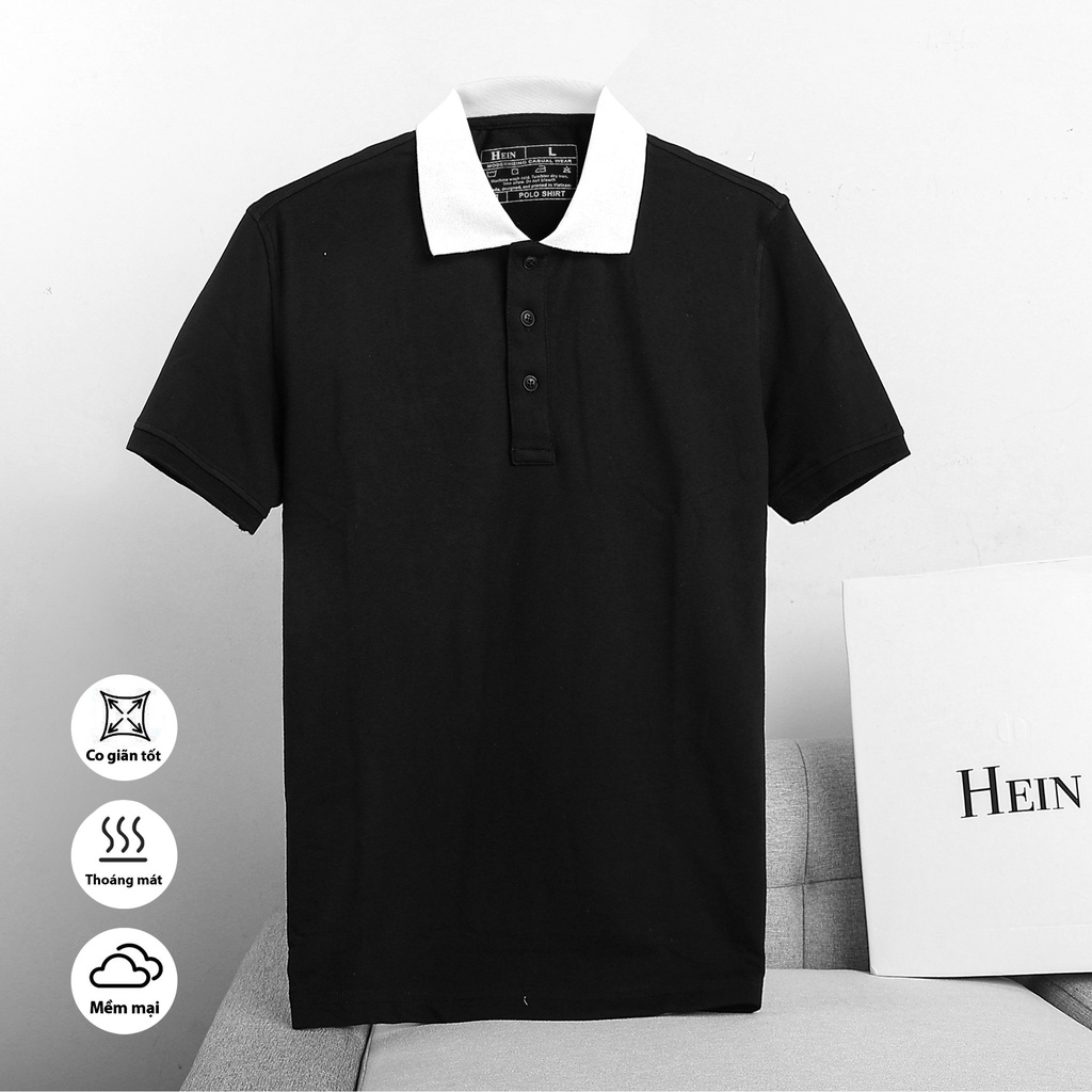 Áo polo nam HEIN cổ bẻ vải cá sấu cotton trơn một màu