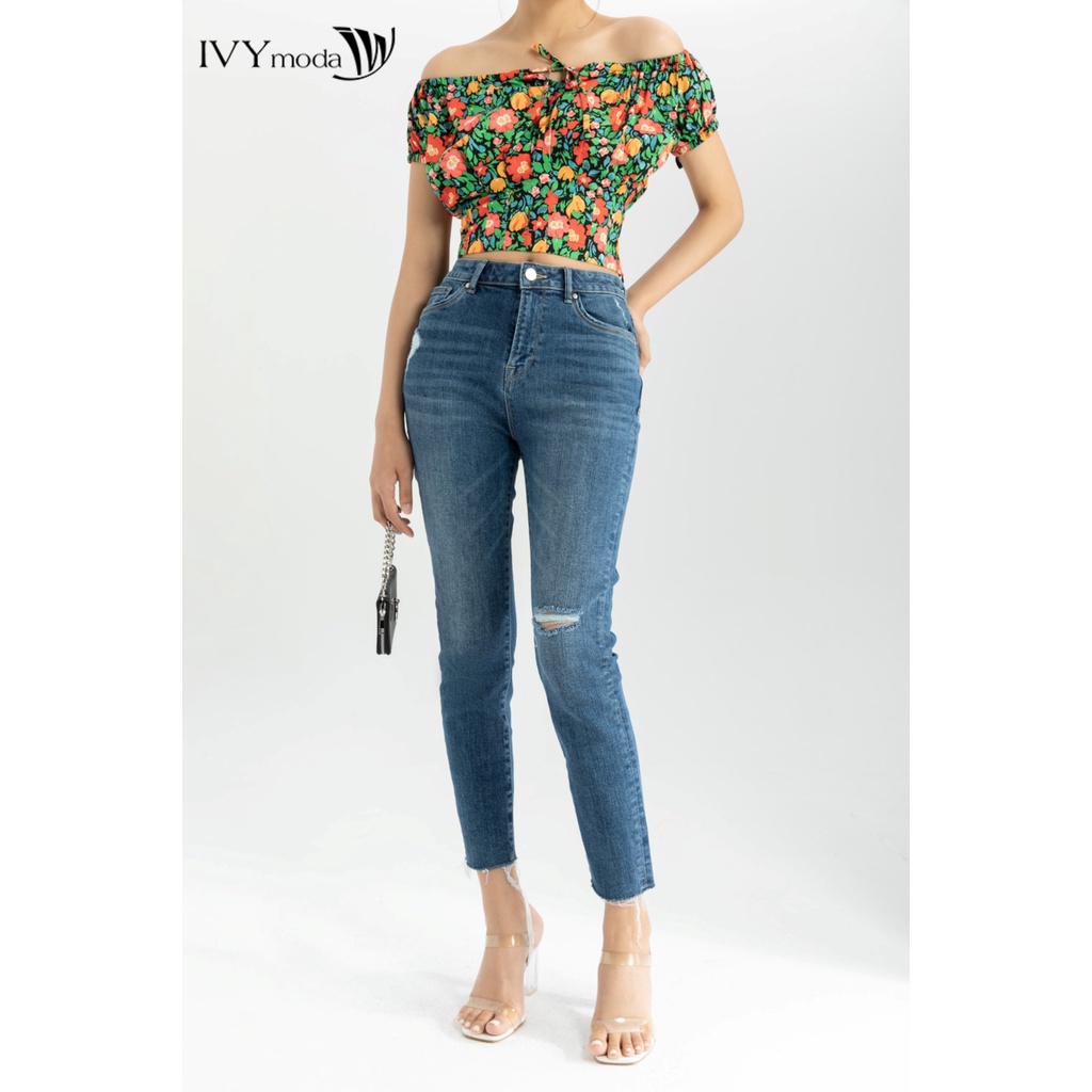 Quần jeans bó rách gối nữ IVY moda MS 25B8020