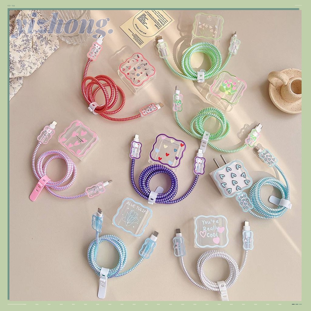 Set 3 / 5 Vỏ Bọc Bảo Vệ Dây Cáp Sạc iPhone 18W / 20W Hình Hoa Tulip Dễ Thương