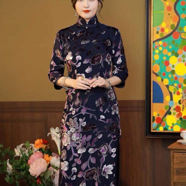 Vải nhung the tơ tằm ép hoa