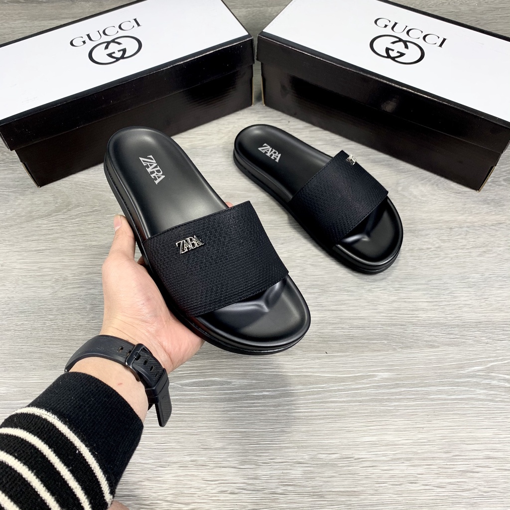 Dép Nam ZARA. Mạnh Cường, Dép nam quai ngang 1 bản quai xám đế cao su mặt kem