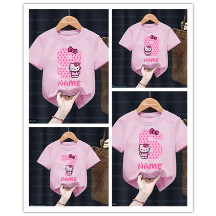 Áo Thun Tay Ngắn In Hình Mèo Hello Kitty Dễ Thương Thời Trang Cho Bé Gái 1 2.3.3.4.5.6.7.8.9
